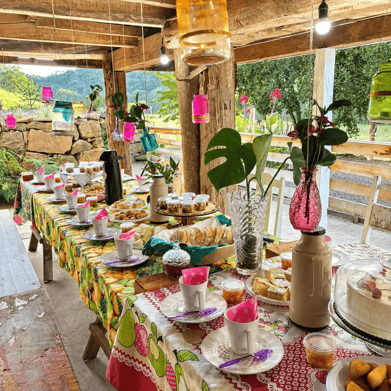 Mesa de lanche preparada após a prática